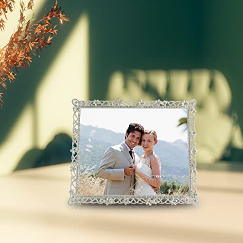 Licotom Wedding Picture Frame Silver Metal With Pearly White Flowers And Crystals 8 X10 Inch Photo Frame #TOP5
