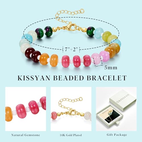 KissYan Beaded Bracelets for Women, Colorful Gemstone Boho Bead Bracelet for Beach, Natural Stone Handmade Summer Jewelry Gifts2