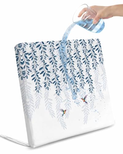 Edwiinsa Geometric Leaves Indoor/Outdoor Seat Cushions Cover,Waterproof Patio Chaise Lounge Cushion Cover for Beach Pool Side Chair Cushions 22x22x2 Pieces Spring Botanical Birds Modern White