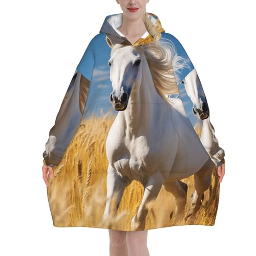 Couverture à capuche étalon blanc plaid manches adulte femme chaud