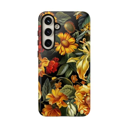 Coque Samsung S24 Plus anti-rayure fleurie jaune rouge pour stopper les chocs