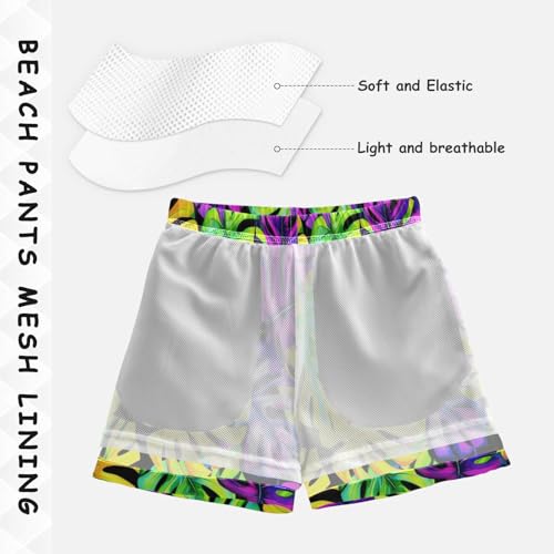 Swim Shorts for Boys, Anti-Chafe Swim Trunks Boys 2 T, Monstera Leaves4