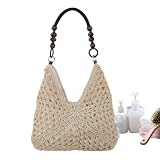 bolso-De-Hombro De Paja Bohemio: bolso-Informal Estilo Ratán Tejido, bolso-De-Mano Espacioso De Verano, Fibra Natural Para Llevar Todo | Para Damas Viajes A La Playa Salidas De Vacaciones Comp