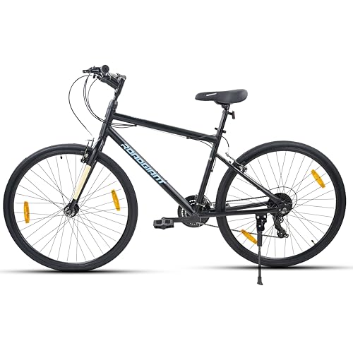 Image of ROADGIANT Retro 700 C | Hy-Bird City Bike | Steel Alloy Frame Bicycle | V- Brakes | 21 Speed Shimano | Rigid Fork | Unisex Bike |for All-Terrain Riding (Matt Black)