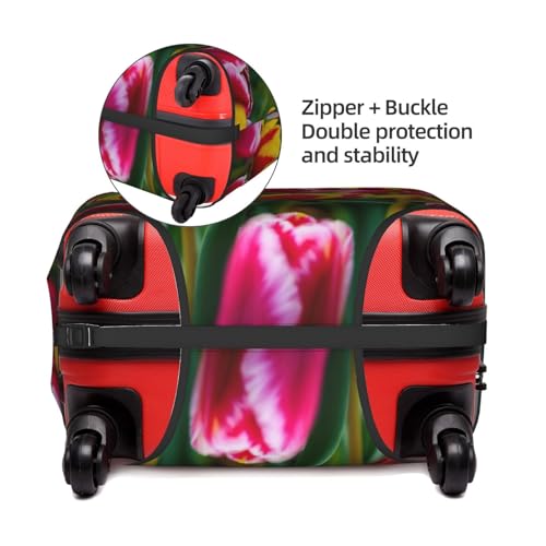 Pink Tulips Print Suitcase Protector Dust-Proof Case Men Women Travel Fits 18-32 Inch Luggage4