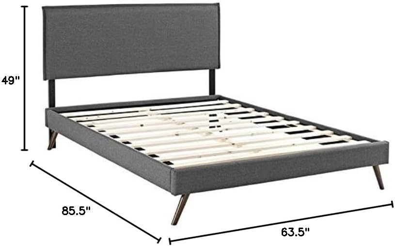 Modway Camille Queen Fabric Platform Bed with Round Splayed Legs in Gray