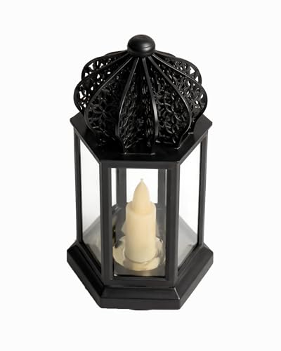 Image of Homesake Antique LED Candle Hurricane Lamp, 1 Pc Flameless and Smokeless Acrylic, Wall Hanging for Home, Living Room Corner, Bedroom, Wall Decor, Ramadan Decorations, Arabian Nights, Black