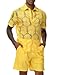 LecGee Mens Lace Co ords Set Mesh Short Sets 2 Piece Outfits Fashion Summer Tracksuits Casual Sexy Shirt Short(Orange,L)
