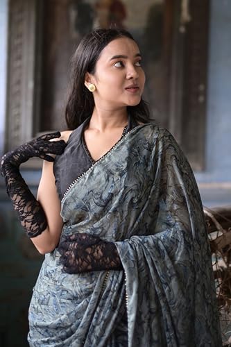 Image of MIRCHI FASHION Women Saree Floral Print Chiffon | Lightweight Festive Occasion Sari for Farewell and Functions with Unstitched Blouse Piece