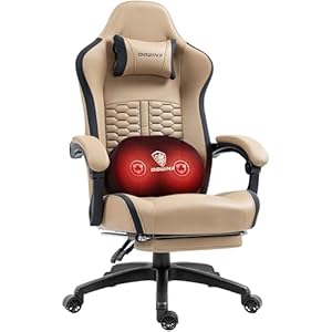 Dowinx Gaming Stuhl mit beheizter Massage Lendenwirbelstütze, Gaming Stuhl mit Taschenfederkissen und Fußstütze, Gamer Stuhl High Back PC Stuhl für Erwachsene, Braun