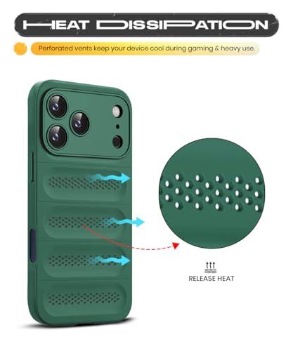 Image of WOW IMAGINE Ultimate Silicone Back Cover Case for iPhone 17 Pro Max | Heat Dissipation Thin Soft TPU | 360 Camera Protection | Breathable Cooling Holes - Forest Green