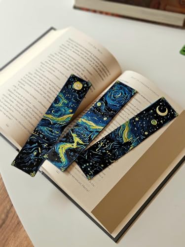 Image of Vincent Van Gogh Starry Night Bookmarks - Set of 3 | Inspired by Iconic Post-Impressionist Art | Premium Bioplastic Bookmarks for Readers, Art Lovers & Gifting