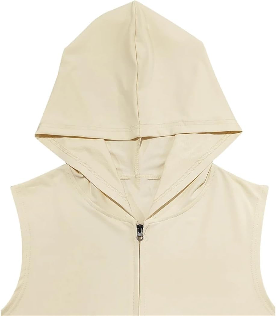 Dvbfufv Men's Summer Sports Fitness Training Zipper Hooded Sleeveless Vest Loose Breathable T-Shirt