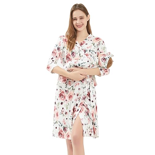 Image of Galabloomer Maternity Robe and Baby Receiving Blanket, Matching Mommy Labor Delivery Robe and Swaddle Set Little Red Heart