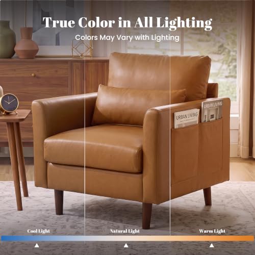 Image of Kingfun Faux Leather Armchair Sofa with Side Pocket,Dark Brown