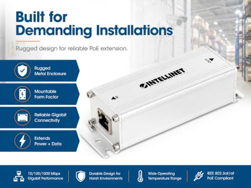 Intellinet Gigabit PoE++ Extender Repeater, 802.3bt, 65W, IP30 | IEEE 802.3af/at/bt compliant, 10/100/1000 Mbps pass-through, wall mount, short-circuit and overload protection miniatura 5