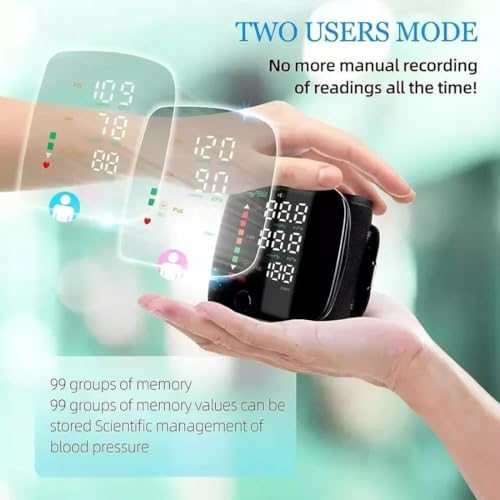 FiTspi Monitores de presión arterial automáticos precisos de muñeca, monitor BP portátil con pantalla LCD grande, brazalete ajustable con función de memoria para uso doméstico y de viaje - imagen 4