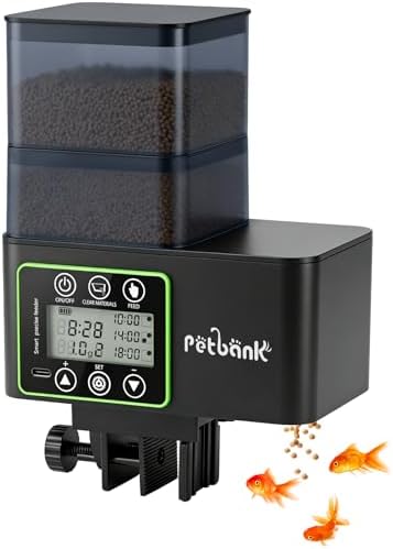 Petbank Futterautomat Aquarium, 230/510ML Automatischer Fischfutterautomat für Aquarium mit Timer, Wiederaufladbare Fische Fischfutterspender mit USB-Kabel LCD-Anzeige, Fisch Futte