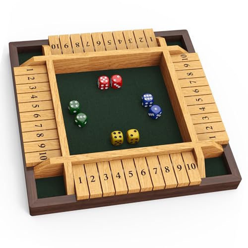 CANYAVE Shut The Box Game, 4 Player Wooden Board Game Dice Game, Classic Math Learning Game for Kids -12