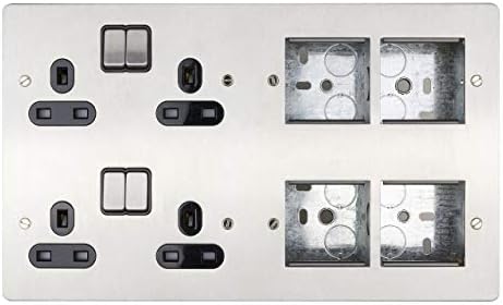 Schneider Electric Ultimate Flat Plate - Switched Double Power Socket, Double Pole, 13A, GU3220BSS, Stainless Steel with Black Insert