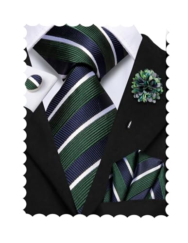 Image of Hi-Tie Men's Tie Lapel Pin Set Pocket Square Cufflinks Formal Woven Silk Tie Sets Wedding Party