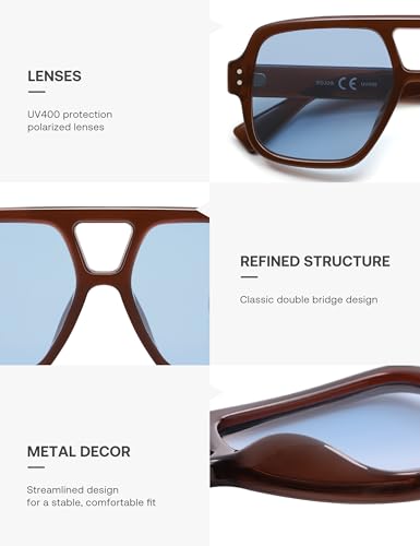 SOJOS Retro Square Polarized Aviator Sunglasses Womens Mens Trendy Vintage Aviators Shades SJ26134