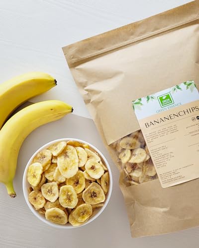 Bananenchips von der Grünen Essenz - Bananen in Form von Chips - mit Kokosnussöl - ohne Konservierungsstoffe - ungeschwefelt - leicht gesüßt - ideal als Snack für zwischendurch (1 Kilogramm)