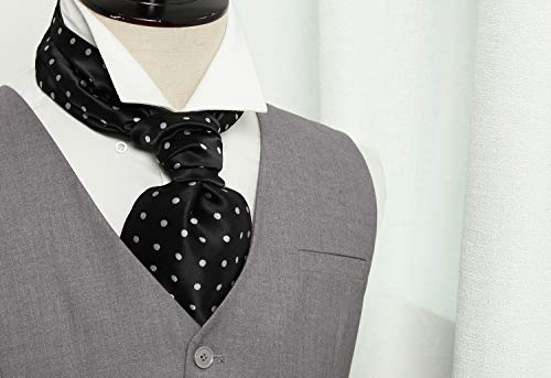 Hisdern Ascot Ties For Men Black Cravat Tie And Pocket Square Set Woven Classic Polka Dot Ascot Scarf For Men Jacquard Handkerchief Wedding #TOP2