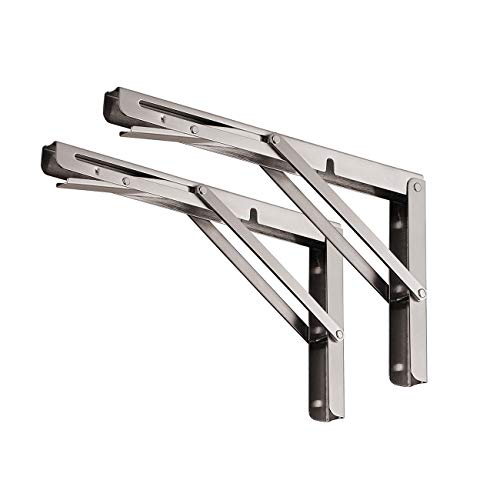 Image of YUMORE Folding Shelf Brackets 22 inch, Max Load: 330lb Heavy Duty Stainless Steel Collapsible Shelf Bracket for Table Work Bench, Space Saving DIY Bracket, 2 Pack | High-Quality Metal, Easy to Install, DIY Collapsible Shelf Bracket for Workbench Folding Table Hinge, Max Load: 330lb