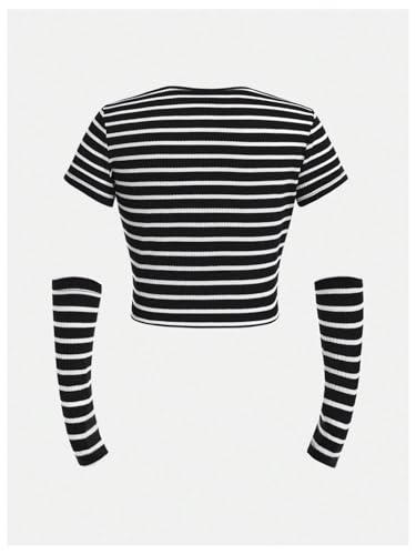 SweatyRocks Girl's Striped Star Graphic Short Sleeve Slim Fit Y2K T Shirts with Arm Sleeves2