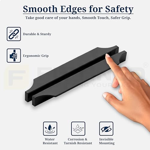 Image of Goldcrest 20cm Handle for Wardrobe & Cabinet /Cupboard Handle /Wardrobe Handle /160mm Hole to Hole (Silk Black) Pack of 1 - Left Side Handle-| 3 Years Warranty |