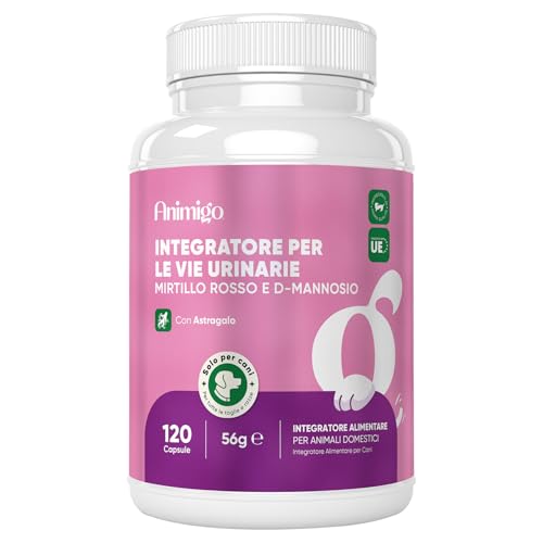 Urinary Cane con D Mannosio, Astragalo, Altea, Ortica, Liquirizia, Mirtillo Rosso Vie Urinarie, Integratori per Cani Anziani e Giovani, 120 Comode Capsule Apri & Versa, per Tutte le Razze e Taglie