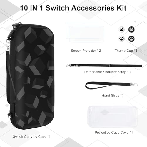 JYPS Switch Carrying Case for Switch OLED, Hard Shell Travel Protective Cover for Accessories Kit, Portable Protection Bundle Bag with TPU Cover, Adjustable Strap, Screen Protector(Black) - Image 5