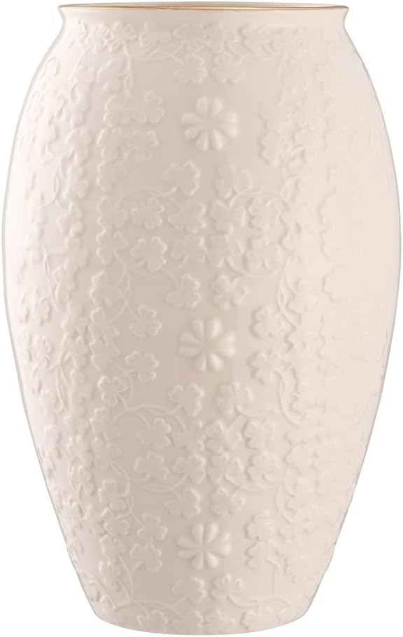 Belleek Classic Field of Shamrocks Vase 10"H x 6.3"W, Handcrafted Fine Parian China Flower Vase, Irish Decor, White