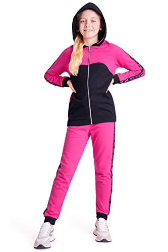 Barbie Jogginganzug Kinder Mädchen Trainingsanzug Teenager Kapuzenpullover und Jogginghose Set (Rosa/Schwarz, 7-8 Jahre) Cover