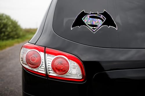 Image of Elektroplate Batman v Superman Reflective Car Decal Red Oversized 8.5 inch | Officially Licensed DC Comics - Weatherproof Automotive Grade Domed Sticker for Water Bottle, Laptop & More - Made in the USA