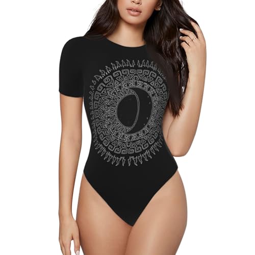 JQRCJYKB Sun Moon Star Women Crew Neck Bodysuit Shirts Fashion Short Sleeve Onesie Tops Jumpsuit pjs