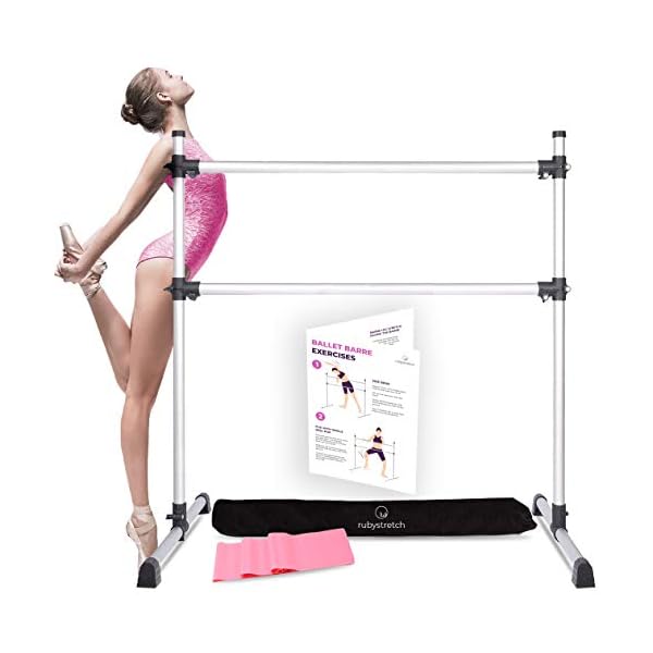 Ballet Barre Portable for Home - Adjustable & Portable Premium 4ft Double Ballet Barre, Bar for Stretch, Pilates, Dance, Fitness, Booty or Active Workouts, Made of Aluminium Light Weight, Gray