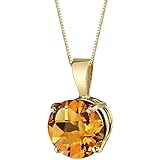 PEORA Citrine Pendant for Women 14K Yellow Gold, Natural Gemstone Birthstone Classic Solitaire, 1.75 Carats Round Shape 8mm
