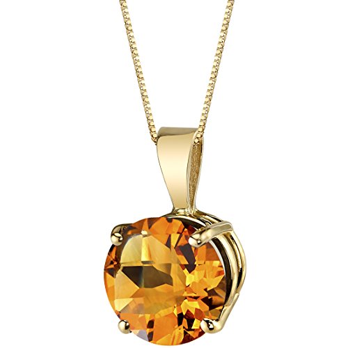 Peora Citrine Pendant in 14 Karat Yellow Gold, Classic Solitaire, Round Shape, 8mm, 1.75 Carats total Peora Citrine Pendant in 14 Karat Yellow Gold, Classic Solitaire, Round Shape, 8mm, 1.75 Carats total
