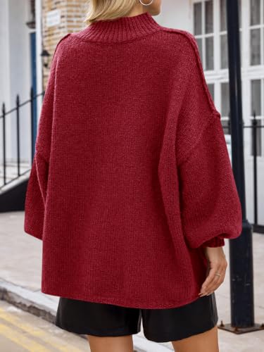 Image of Saodimallsu Womens Oversized Sweaters Mock Neck Batwing Long Sleeve 2026 Fall Trendy Ribbed Knit Casual Tunic Sweater