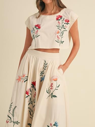 Women Floral Embroidery Dress Sleeveless 2 Piece Tank Top and Skirt Loose Fit Boho Dress4