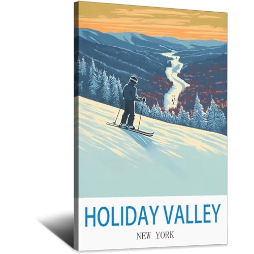 Toile vintage Holiday Valley New York souvenir de voyage rétro unique