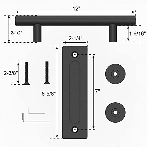 WINSOON 12" Sliding Barn Door Handles: Black Hardware with Flush Finger Pull, Large Rustic, Pull and Flush Barn Door Hardware Handle Set, Suitable for Gate Garages Cabinet - 1 PCS by WINSOON - Image 6