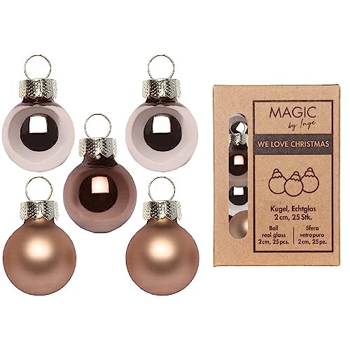 Inge-glas Weihnachtskugeln Glas 2cm x 25 Stück in Kartonbox Christbaumkugeln Set braun beige Elegant Lounge, Braun,gold,gräulich