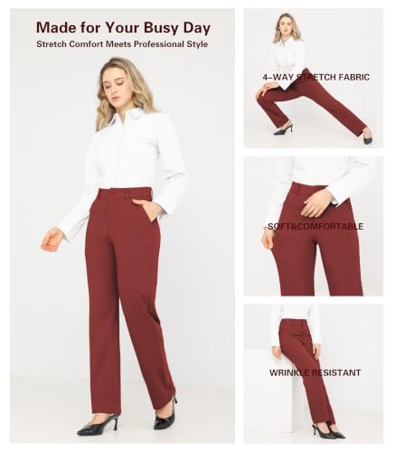 Image of Bamans Dress Pants Women Work Business Office Straight Leg Slacks
