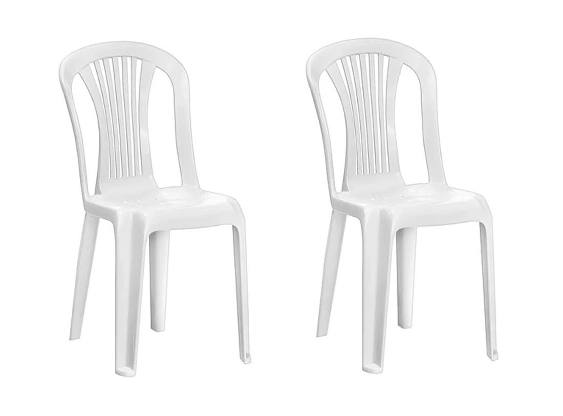 Silla de Jardín sin reposabrazos, Plástico, Blanco, Apilable, Sillas Plástico, Exterior 2 Unidades