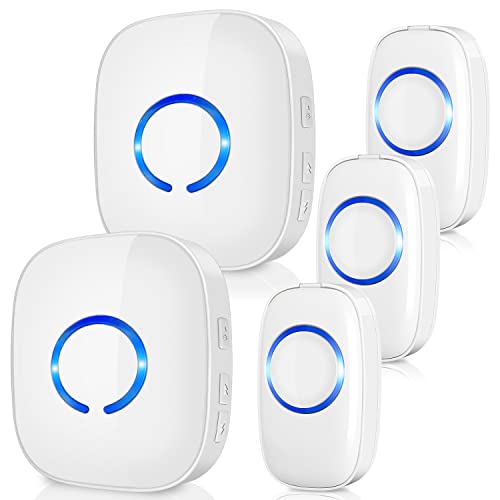 Funkklingel, Kabellos Türklingel Funk Wasserdicht Haustürklingel 300M Reichweite 5 Lautstärkestufen 58 Klingeltöne 2 Plug-in-Empfänger & 3 Sender Weiß Cover