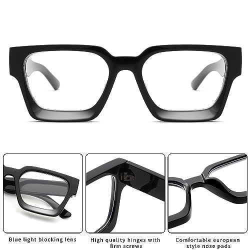 Image of Braylenz Square Thick Frame Blue Light Glasses for Men Women Fashion Clear Computer Eyeglasses