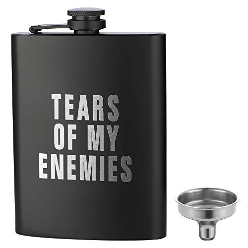 Tears Of My Enemies, Jxs 8Oz 18/8#304 Stainless Steel Black Hip Flask For Liquor, Leakproof With Funnel Gift Package #TOP29